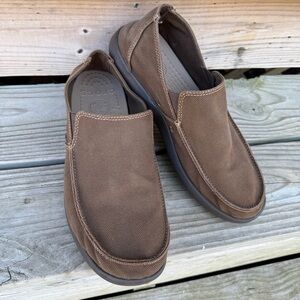 CROCS Loafers Santa Cruz Brown Canvas Clean Cut 202972 Size 11 Deck Rubber Sole